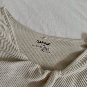 Garage Ribbed Front Twist Cropped Long Sleeve Top